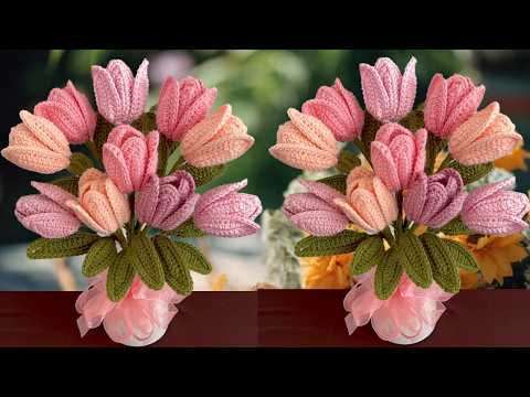 How to make the most beautiful Tulips Crochet Flowers Very Easy Tutorial for Beginners