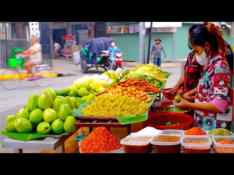 Best Collection of Mouthwatering Sour Fruits with Spicy Dipping Sauce | Popular Cambodian Snacks