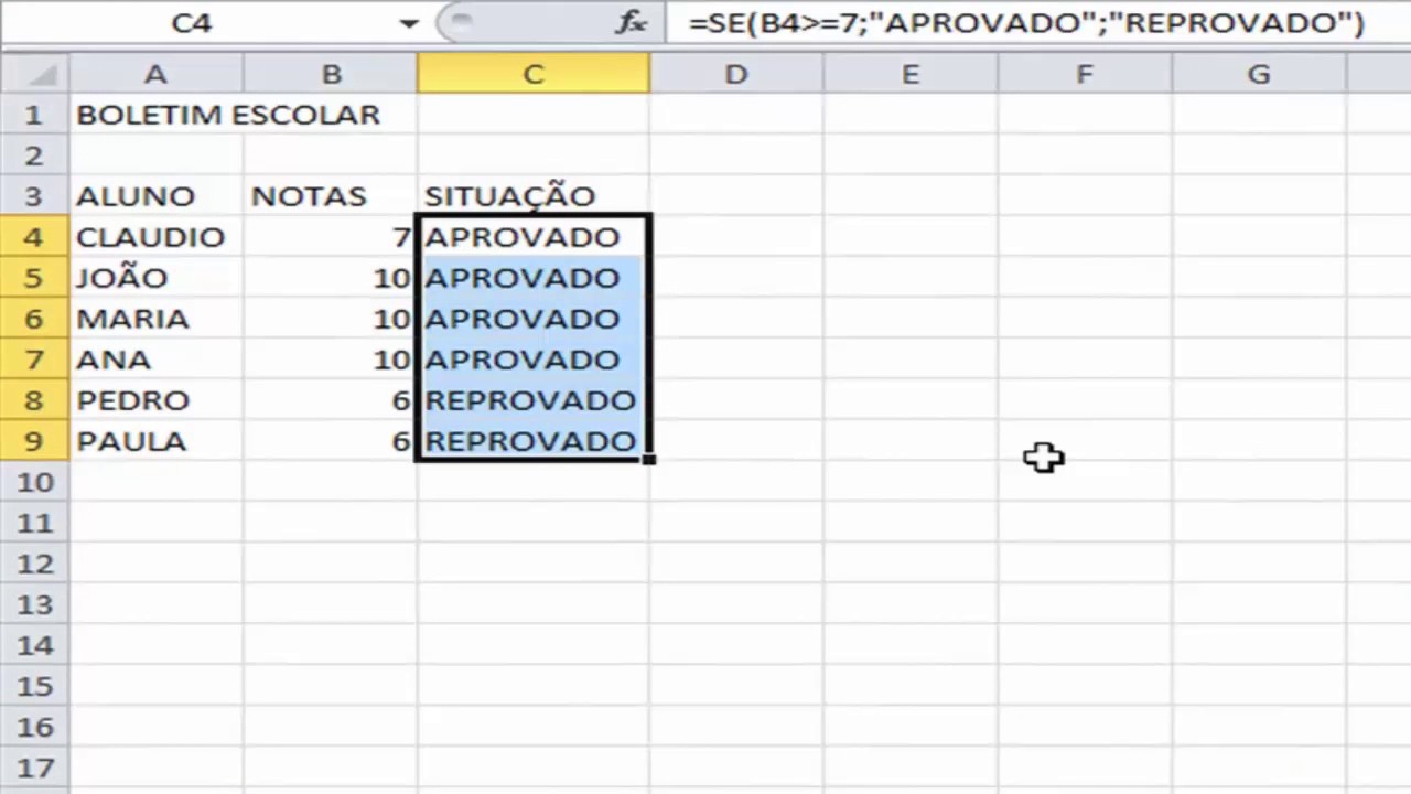 Excel - Função SE Função E Função OU
