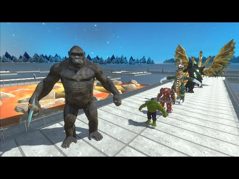 KING KONG VS GHIDORAH & ALL GODZILLA LAVA DEATH RUN - Animal Revolt Battle Simulator