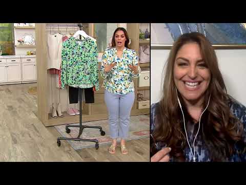 Denim & Co. Printed Smocked Cuff Woven Blouse on QVC