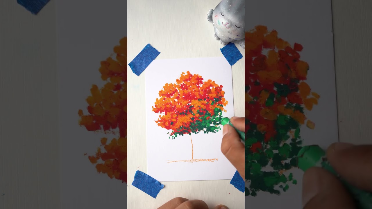 Oil pastel drawing-autumn tree #oilpastel #creativeart #easydrawing