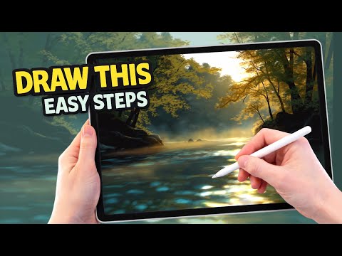 EASY STEPS Procreate Landscape Drawing Tutorial - YOU can draw this Misty River