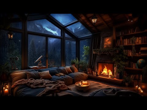 Mountain Thunderstorm - Fireside Serenity with Rain