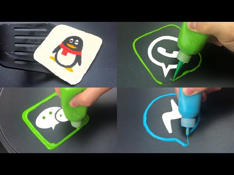 Instant Messengers Logos Pancake Art: WhatsApp, Facebook Messenger, WeChat, QQ