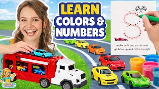Colors, Counting, & Numbers w/ Silly Miss Lily, Cars & Car Carrier! Best Toy Toddler Learning Videos