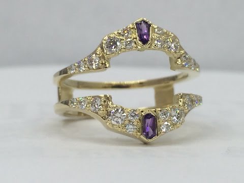 Custom 18k gold, diamond and amethyst ring guard