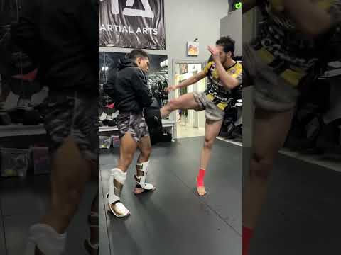 Coach Mehrshad banging the kick shield as a finisher at #MMA #muaythai