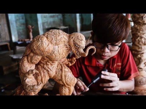 Carving VENOM out of Wood - ingenious Woodworking Skill Technique