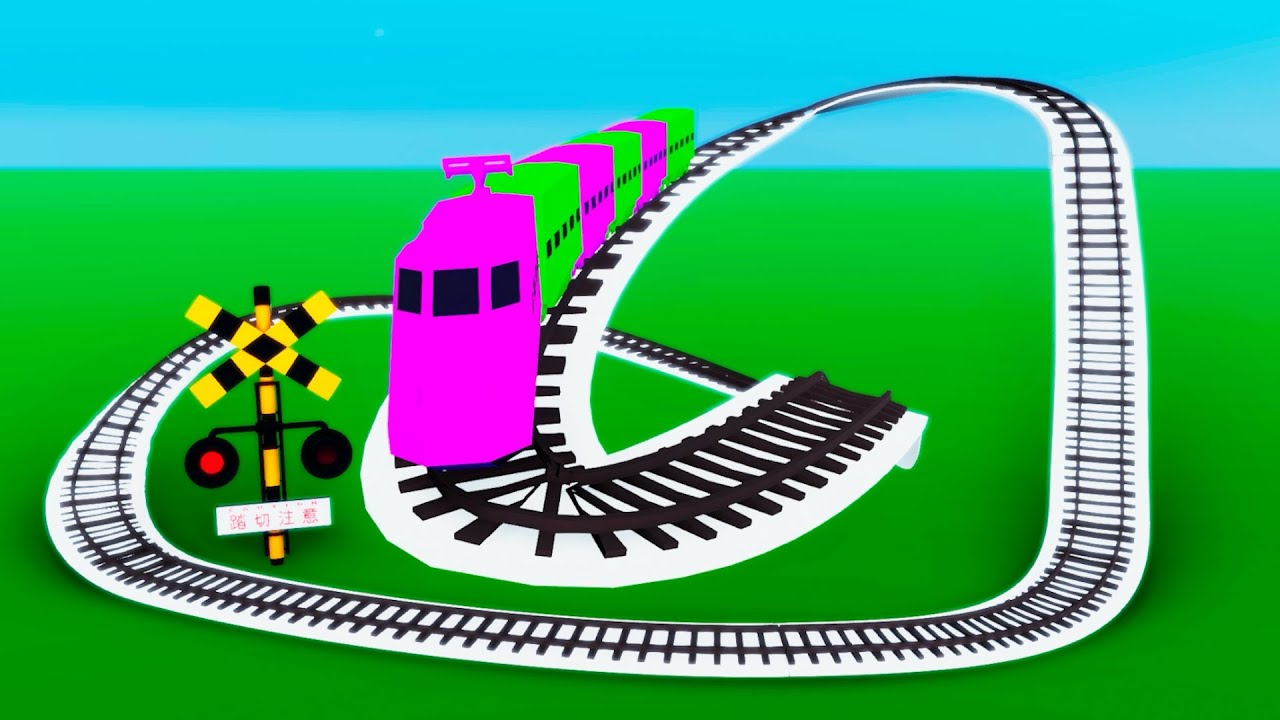 【踏切アニメ】急カーブを走るカラフルな電車【カンカン】Railroad Crossing Train Animation