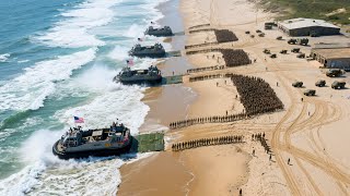 Dozens of U.S. Marines Transported via LCAC During Amphibious Assault Operation