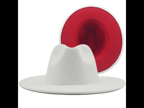 New White Red Patchwork Felt Jazz Hat Cap Men Women Flat Brim Wool Blend Fedora Hats Panama Trilby