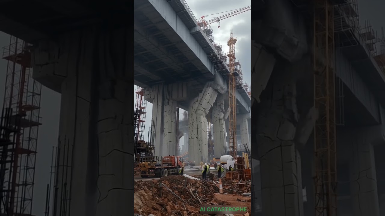 Construction Collapse Simulation | Workers Run as Structure Falls | AI Generated