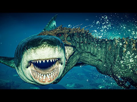 Indominus Rex vs Megalodon | Best Hunt & Fight Animations vs All Marine Reptiles – JWE2 Mods