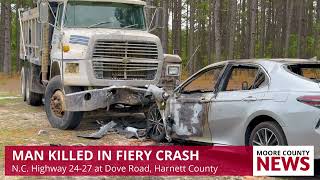 Driver dies after fiery crash on Highway 24-27 in Harnett County
