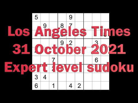 Sudoku solution – Los Angeles Times 31 October 2021 Expert level