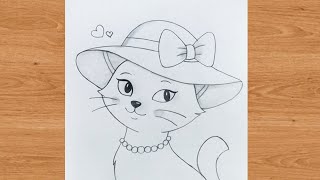 Queen cat with hat outline pencil drawing | cute animals drawing @TaposhiartsAcademy 