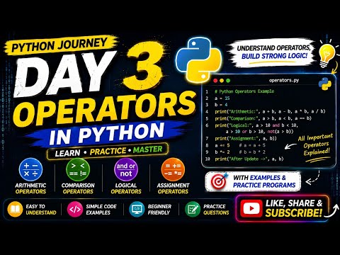 Python Journey Day 3 Operators In Pythonarithmeticcomparisonlogical More Python For Beginners