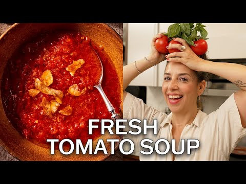 20-Minute Fresh Tomato Soup with Garlic Chips