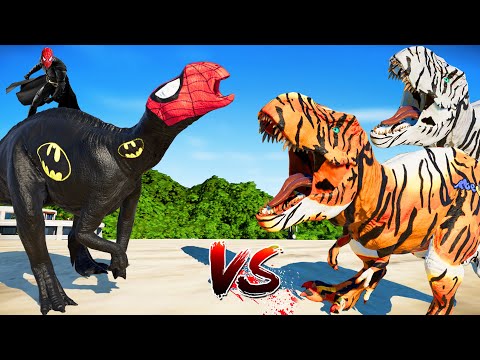 (Jurassic World Evolution🌍)Tiger T-Rex vs Bat SpiderMan Muttaburrasaurus Dinosaurs Fight