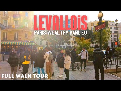 Levallois, Paris' wealthy and elegant banlieue full sunny walk tour autumn, vivid weekend atmosphere