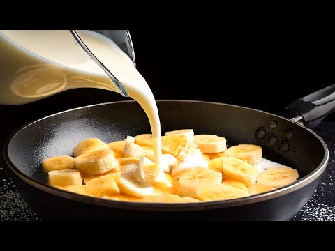 Just milk and banana! Homemade dessert in just 5 minutes! No baking! No eggs! No flour!