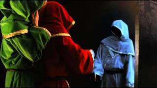 Men in cowls play Magicka: Wizards of the Square Tablet