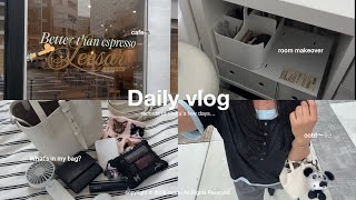 VLOG⟡.·社会人オタクの日常ブイログ☕️🖤 Qoo10& sanrio haul バッグの中身👜 模様替え 韓国カフェ🇰🇷(sub)