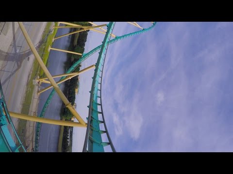 [4K] Kraken Roller Coaster Front Seat 2015, SeaWorld Orlando