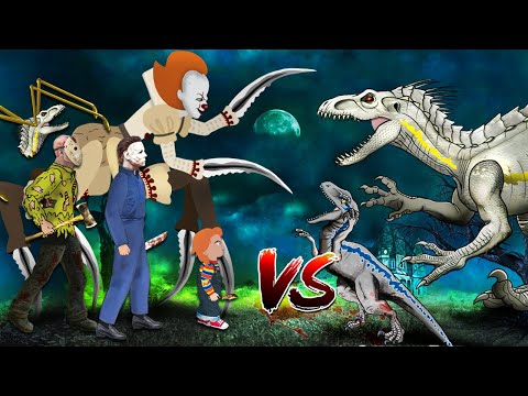Dinosaurs Battle |Pennywise , Jason Voorhees, Michael Myers, Chucky Vs  Indoraptor, Blue Animation
