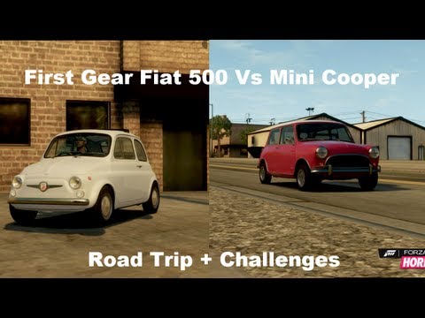 First Gear - Fiat 500 Vs Mini Road Trip + Challenges (Forza horizon)