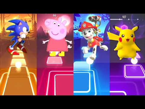 Sonic vs Peppa Pig Team vs Paw Patrol Team vs Pikachu - Tiles Hop EDM Rush
