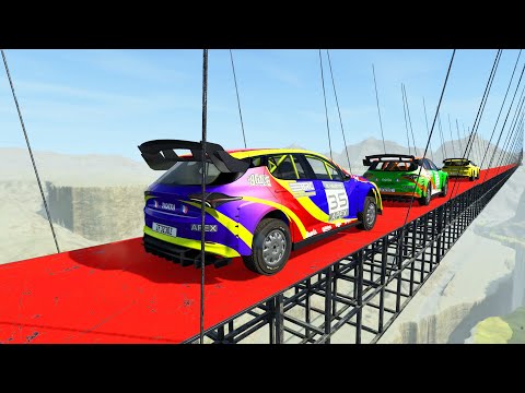 Long Suspension bridge Testing - Cars Traffic - BeamNG Drive