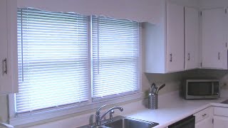 Hanging Project Source Room Darkening Blinds from Lowes - in a Tricky Spot