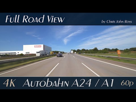 Autobahn (A24, A1), Germany: Hamburg Horn/Jenfeld - Kreuz Hamburg-Ost - Bad Oldesloe - 4K Ultra HD
