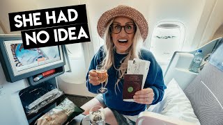 Business class seat SURPRISE!! (She had NO idea)