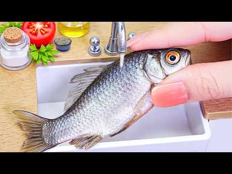 Catch and Cook Mini Fish 🤤 How to Make Grilled Spicy Fish Over Rice in Mini Kitchen