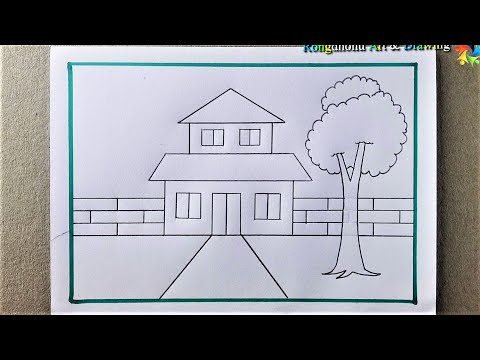 House Scenery Drawing 🏠 Ghar ka Chitra🏠 Easy to drawing and Painting