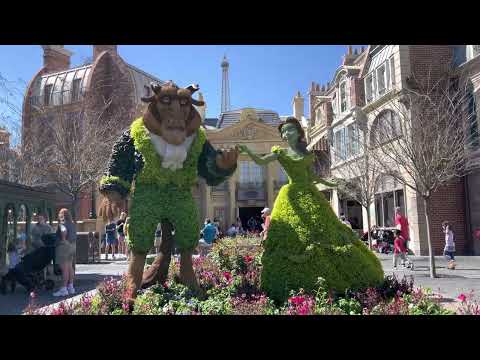 Epcot - Beauty & the Beast Topiary Display - 3/2/2022 - 4k