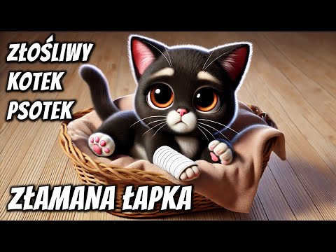 Złośliwy kotek Psotek ma złamaną łapkę - okładka bajki audio