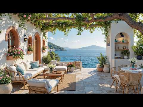 Elegant Seaside Ambience With Soft Jazz Music - A Relaxing Lounge Space & Gentle Waves for Unwind