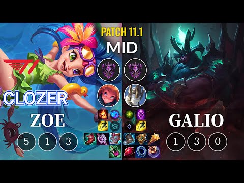 T1 Clozer Zoe vs Galio Mid - KR Patch 11.1