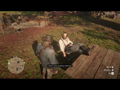 Arthur antagonizes MICAH, Dutch, & Bill get a taste of the insults & he falls out of his chair. RDR2