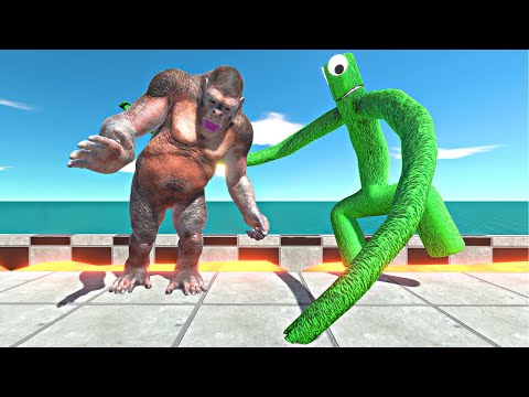 Rainbow Friends Green vs Mutant Primates on Lava Tank - Animal Revolt Battle Simulator