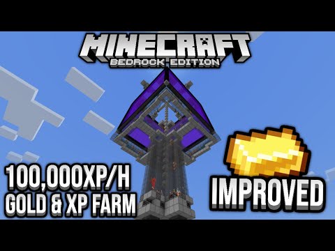 Improved Fast Gold & XP Farm 100,000XP/h Minecraft Bedrock Tutorial 1.17