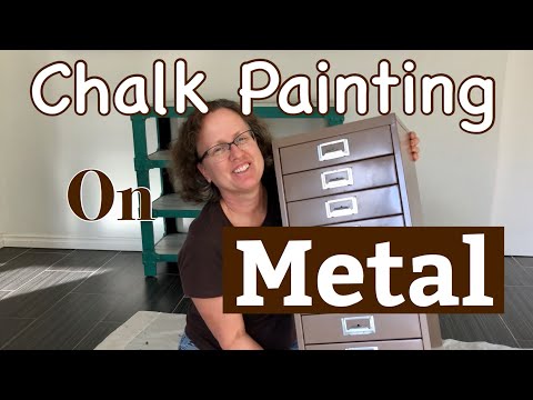 I Chalk Painted a metal storage cabinet with an Ombre effect on the drawers