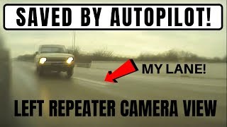 Tesla Enhanced Auto Pilot (Autosteer / EAP) saves me from disaster! - Left Repeater Camera View