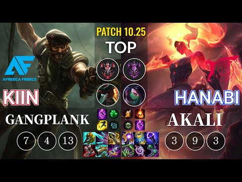 AF Kiin Gangplank vs TLN Hanabi Akali Top - KR Patch 10.25