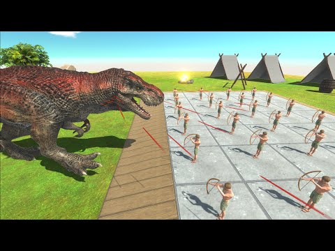 An army of Ancient Humans against T-Rex Dinosaurs - Animal Revolt Battle Simulator