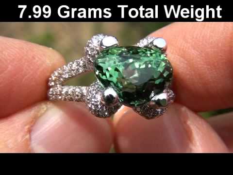 RARE GIA Certified 7.60 Carat Copper Bearing Green Tourmaline Diamond Ring 14k Gold